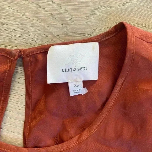 Cinq a Sept Rust Orange Silk Jacquard Ruffle Sol Blouse XS - Picture 3 of 7